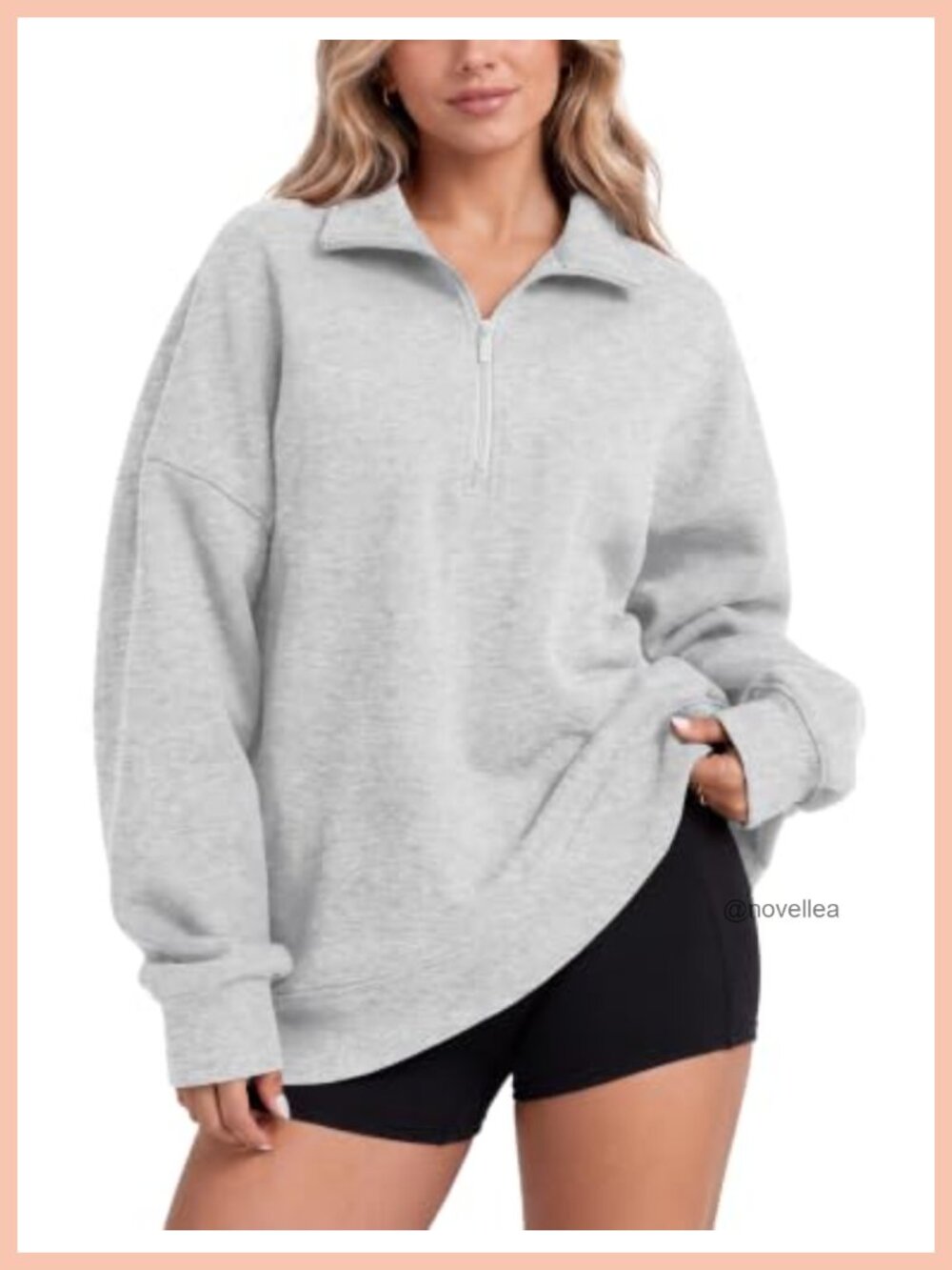 Oversized Quarter Zip Fleece Sweatshirt Mock Neck Pullover Pockets